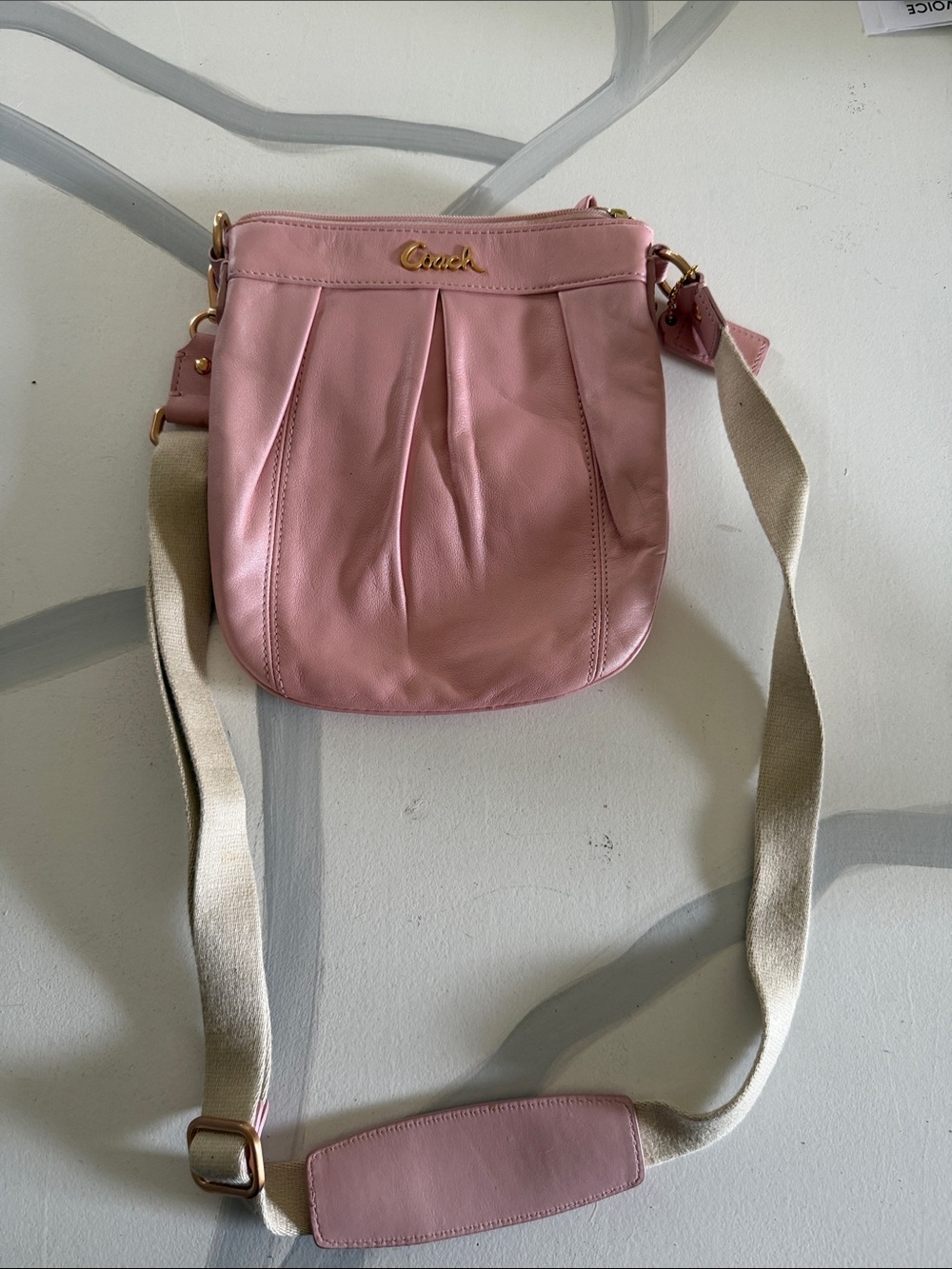 Coach Pink Leather Pleated Crossbody with Canvas Strap